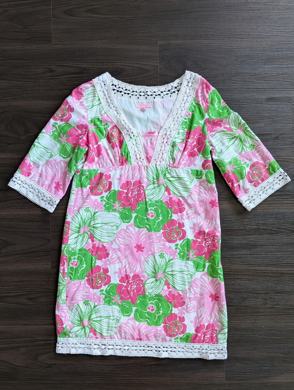 Lilly Pulitzer 3/4 Sleeve Tropical Cotton Linen Blend Dress 6